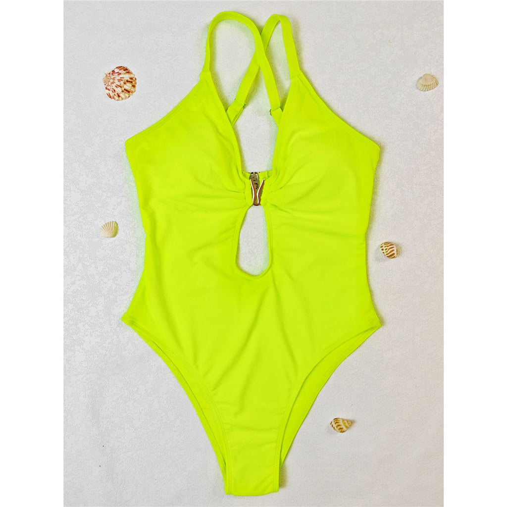 Sandy Cut Out Back Cross Metal Ring One Piece Swimsuit