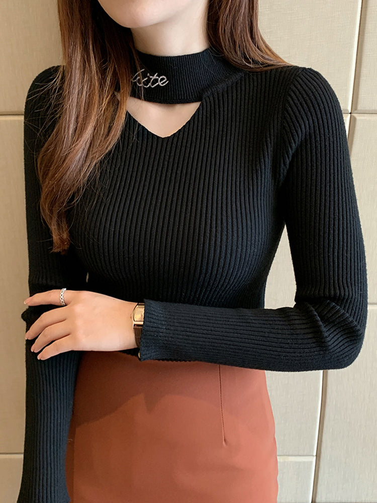 Renee Hollow Out Mock Neck Women Sweater