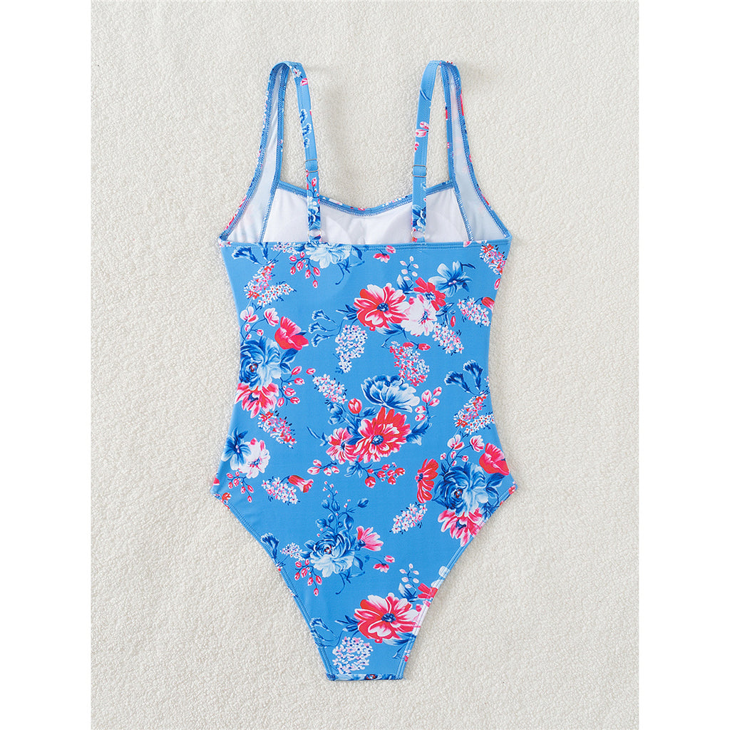 Nikki Flowers Printed Floral Wrinkled One Piece Swimsuit