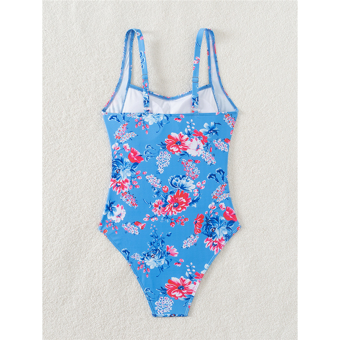 Nikki Flowers Printed Floral Wrinkled One Piece Swimsuit