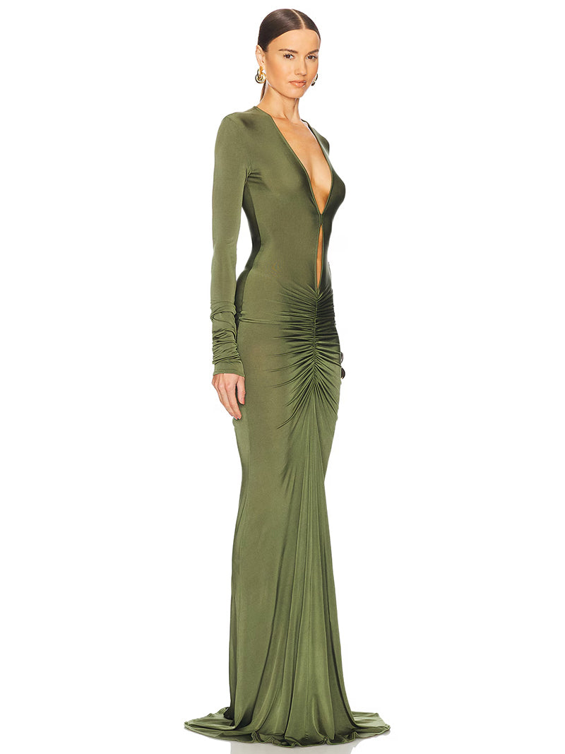 Shannon Hollow Out Long Sleeve Ruched Sexy Maxi Dress