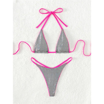 Cathy Extreme Mini Micro Thong Halter Plaid Bikini