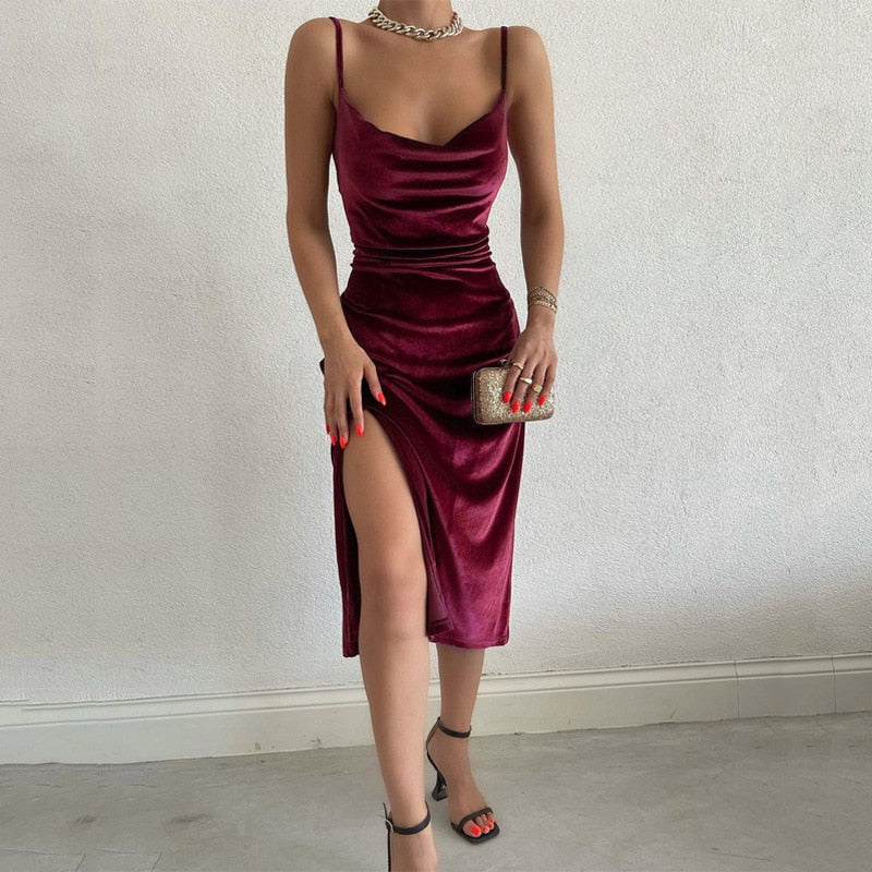 Faith Evening Gown Velvet Midi Bodycon Dress