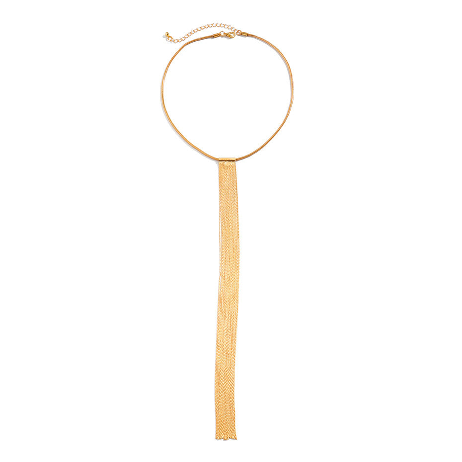 Mary Long Tassel Snake Link Pendant Choker Necklace