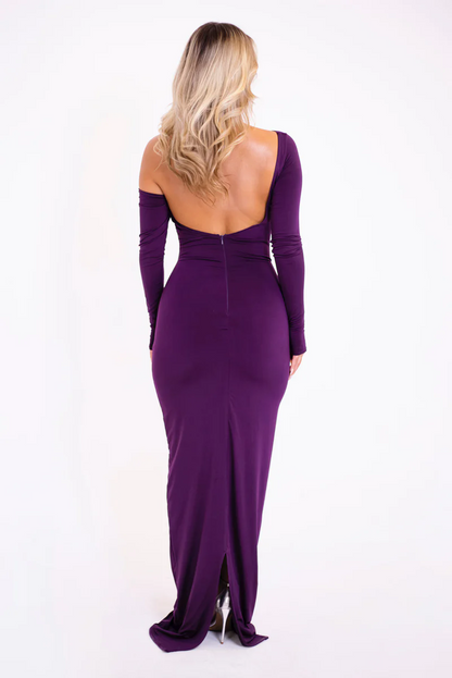 Peggy Diagonal Collar Long Sleeve Sexy Maxi Dress