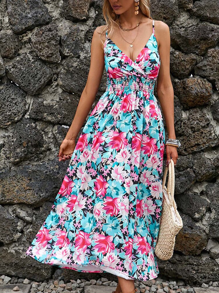 Floral Casual Backless Long Dress