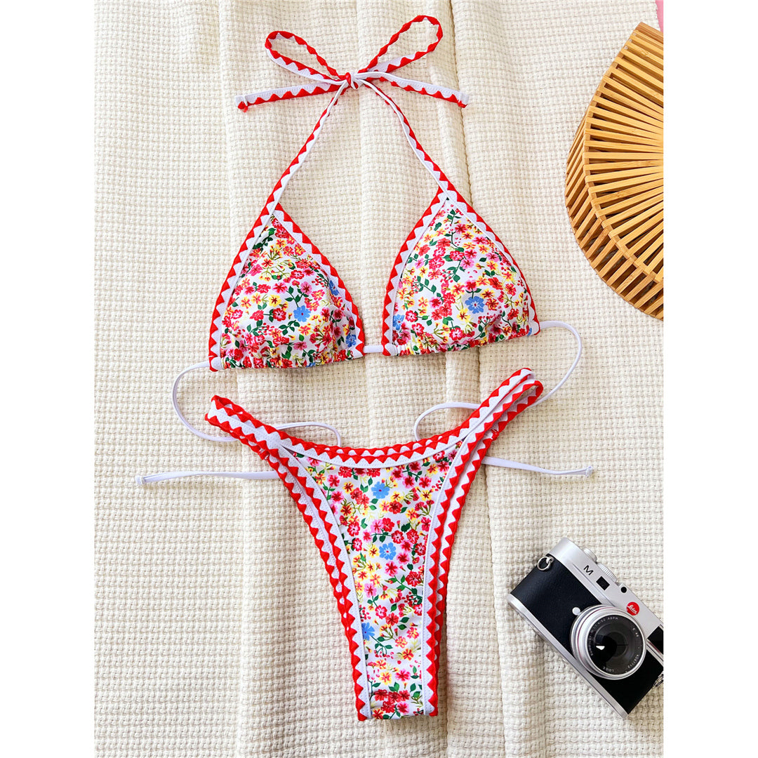 Sue Sexy Floral Printed Halter Bikini