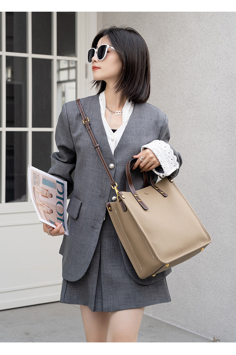 Jane Genuine Leather Vertical Tote Handbag