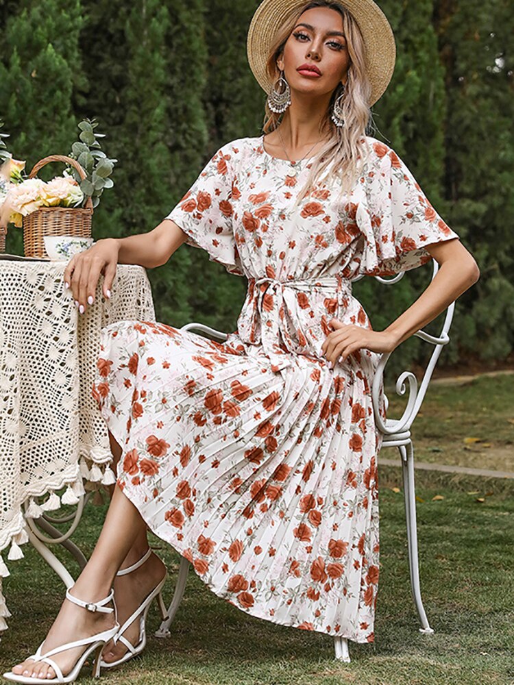 Margaret Floral Ruffle Sleeve Midi Dress