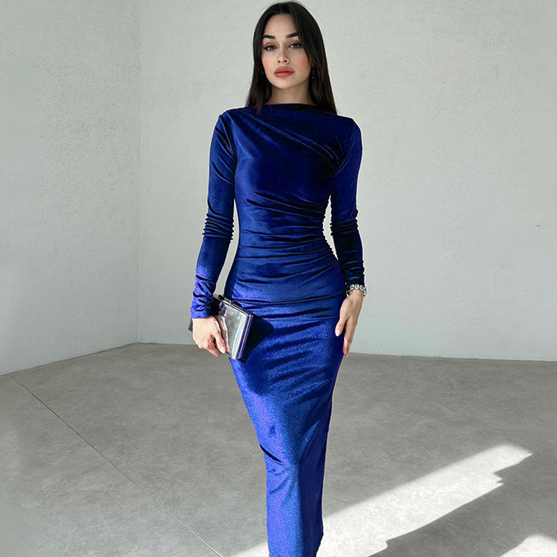 Priscilla Velvet Long Sleeve Sexy Maxi Dress