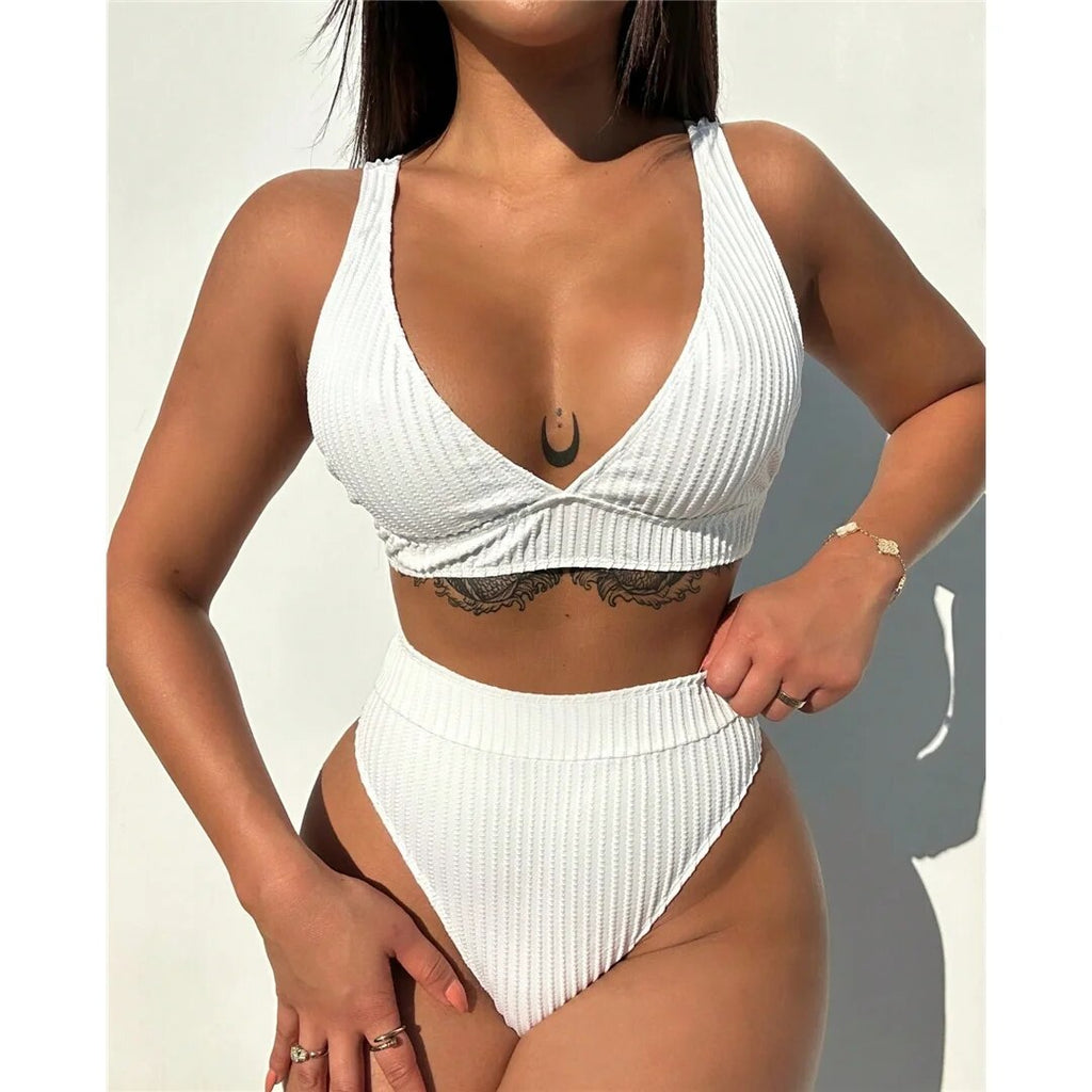Holly Ribbed V Neck Padded High Waist Bikini