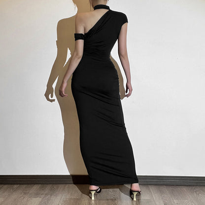 Judith Off Shoulder Elegant Slope O Neck Maxi Dress