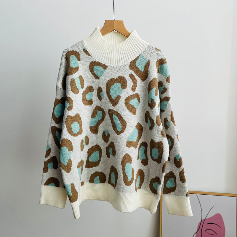 Julie Woman Leopard Print Basic Knitted Sweater