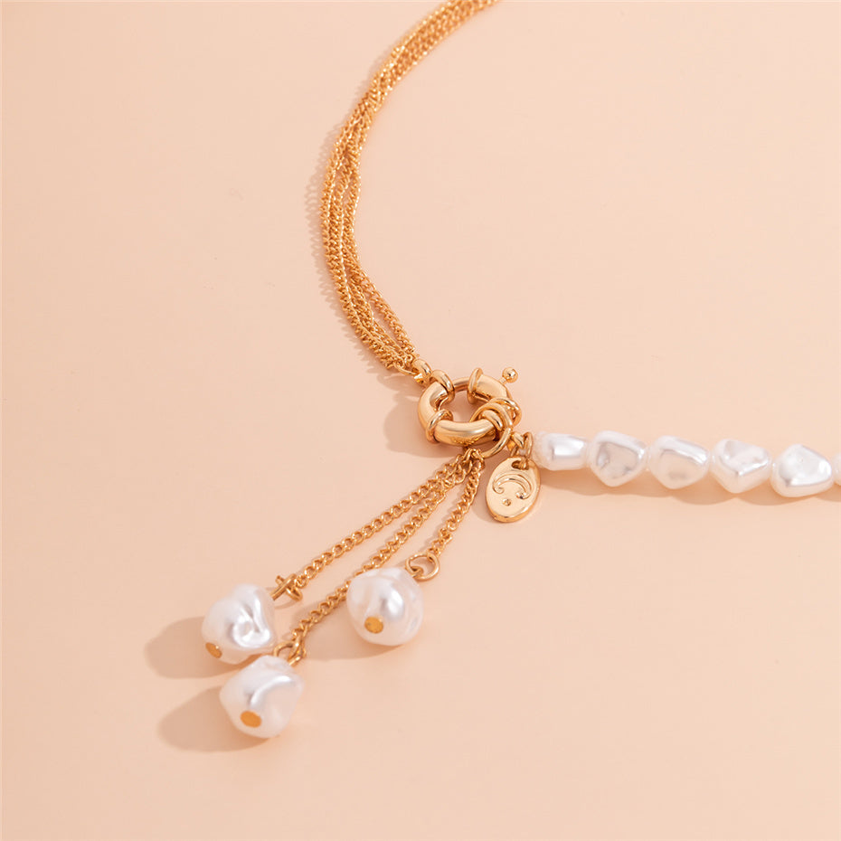 Jade Kpop Irregular Pearl Pendant Necklace
