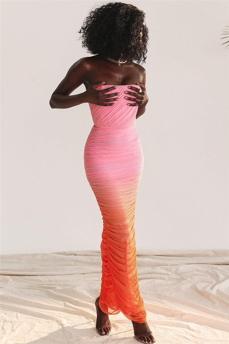 Valerie Gradient Strapless Backless Sexy Maxi Dress
