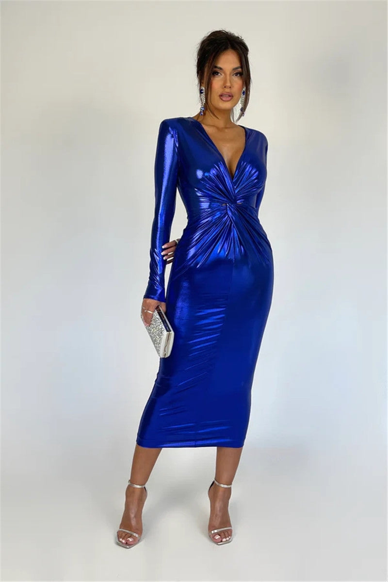 Rachel Deep V Neck Ruched Sexy Maxi Dress