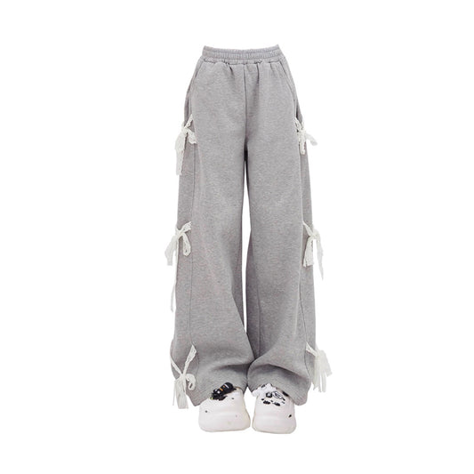 Jasmine Grey Lace Lace-up Pants