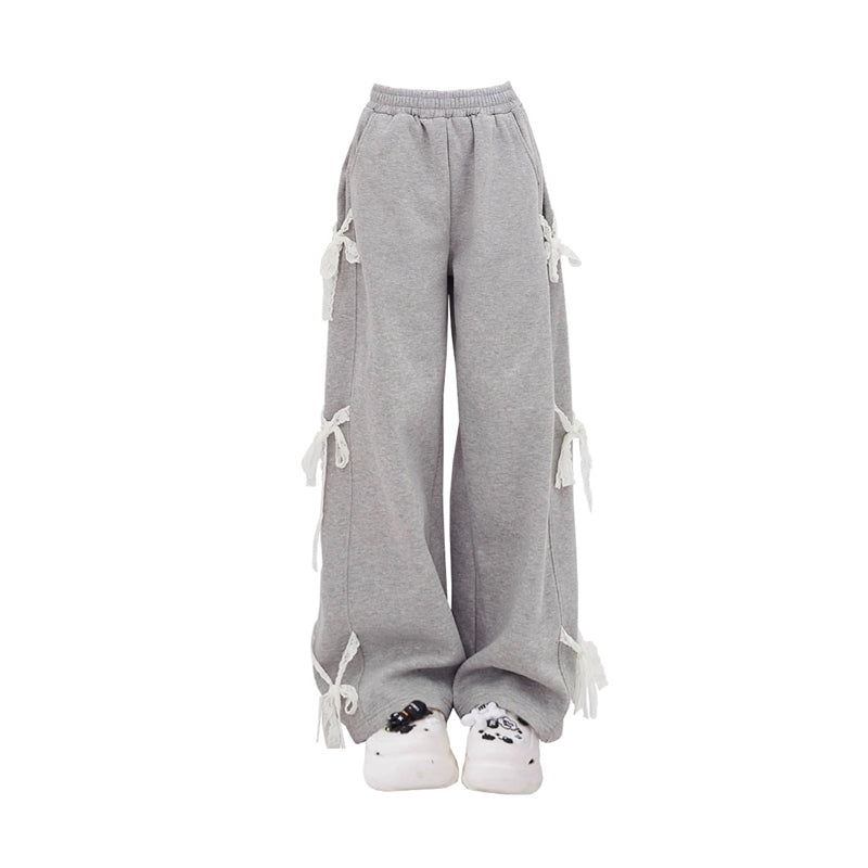 Jasmine Grey Lace Lace-up Pants