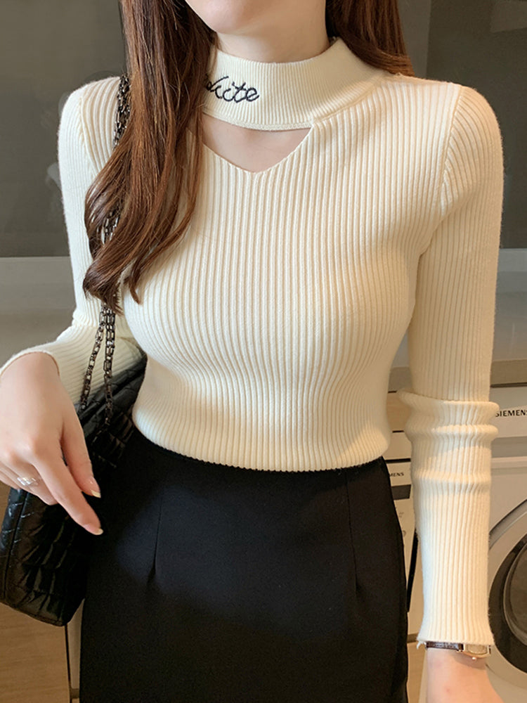 Renee Hollow Out Mock Neck Women Sweater