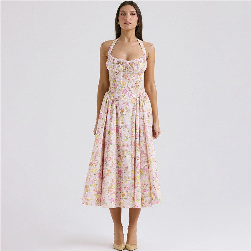 Tina Floral Print A-line Sexy Midi Dress
