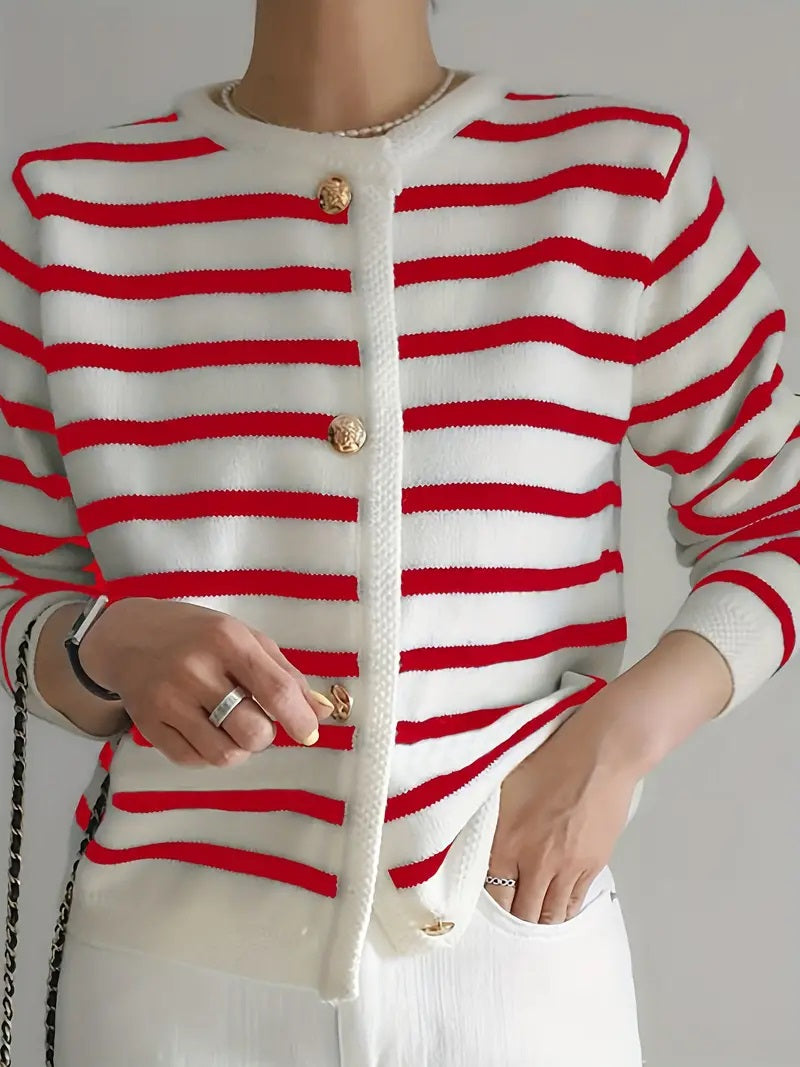 Janet Woman Striped Soft Long Sleeve Sweater