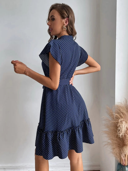 Grace Polka Dot Printed Butterfly Sleeves Dress