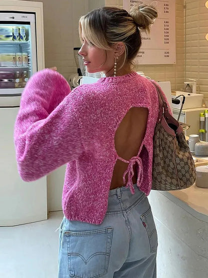 Dana O-neck Back Cut Out Women Sweater
