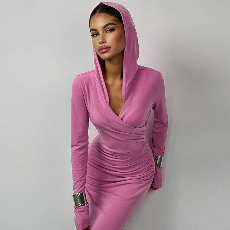 Eva V Neck Hooded Maxi Dress