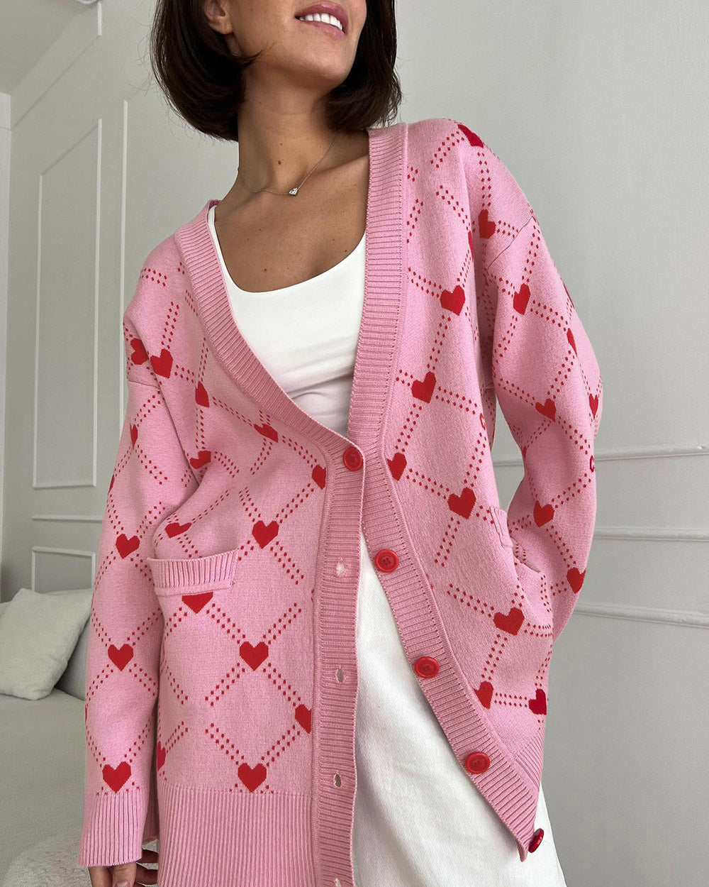 Sophie Hearts Print Oversize Women Cardigan