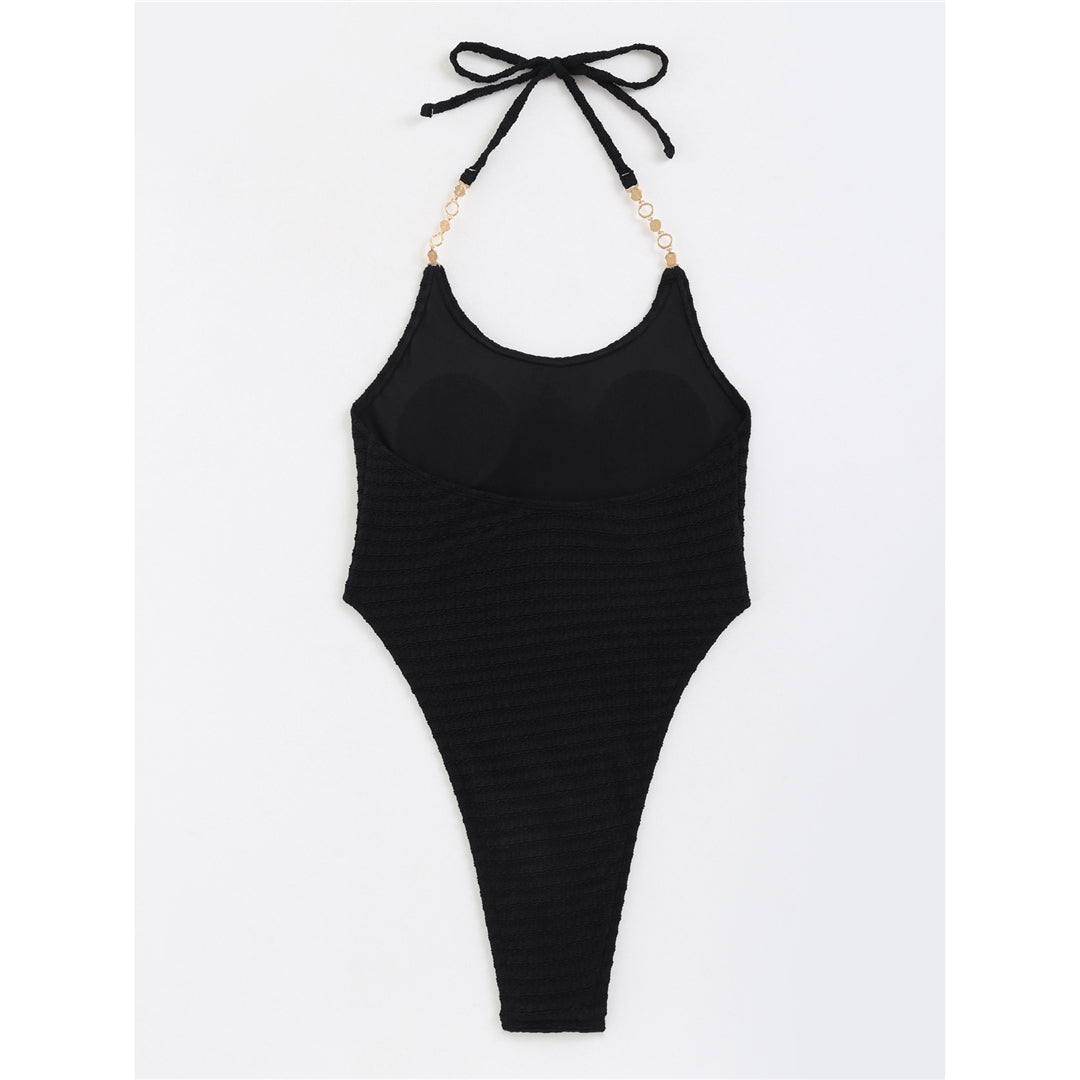 Joan Wrinkled Halter Extreme Thong One Piece Swimsuit