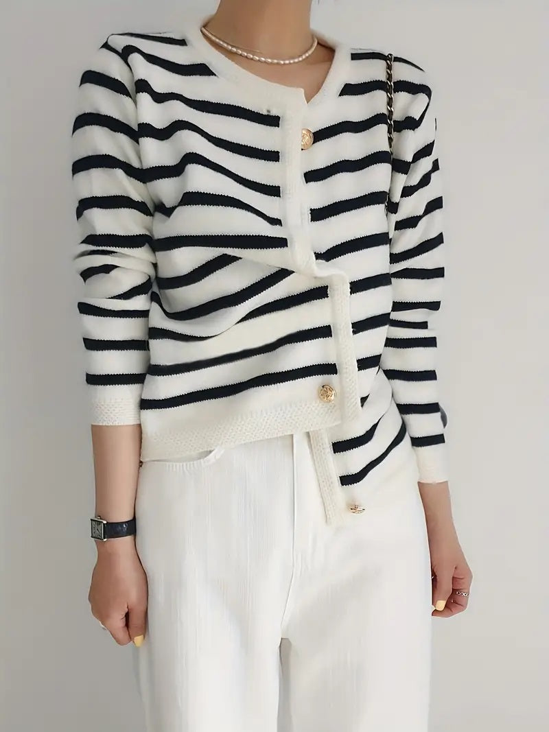 Janet Woman Striped Soft Long Sleeve Sweater