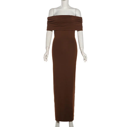 Wendy Pleated Off-Shoulder Elegant Long Dress