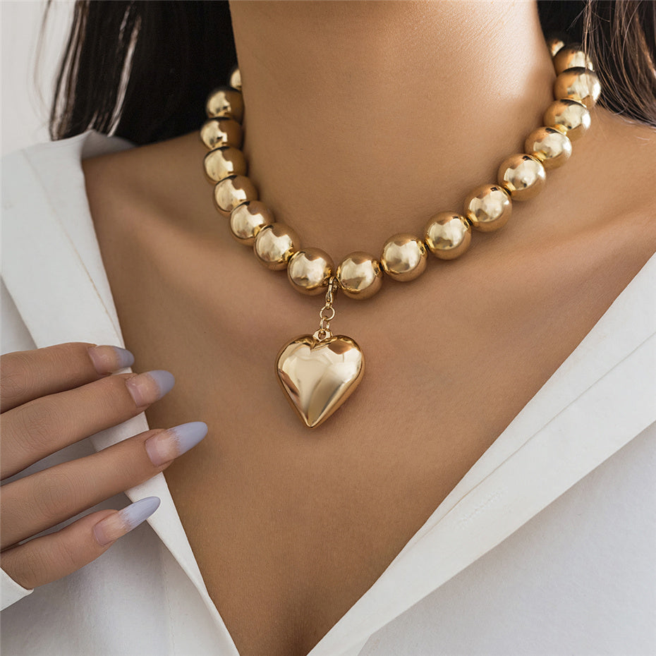 Paris Big Love Heart Pendant Choker Necklace