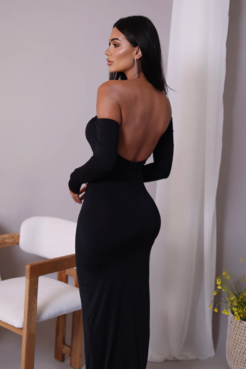 Peggy Diagonal Collar Long Sleeve Sexy Maxi Dress
