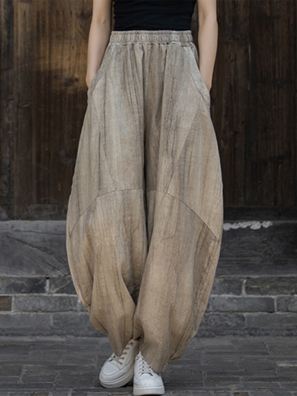 Shannon Woman Cotton Linen Baggy Cargo Pants