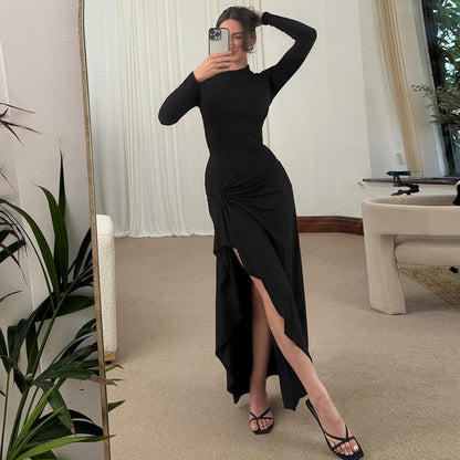 Aimee Sexy Long Sleeve Lace-up Thigh Spilt Maxi Dress