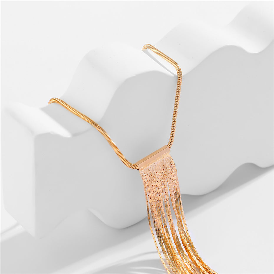 Mary Long Tassel Snake Link Pendant Choker Necklace