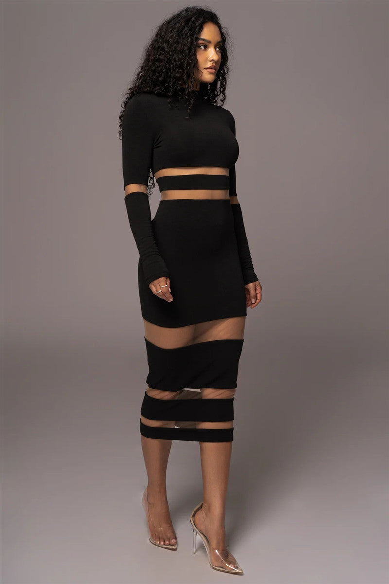 Phyllis Patchwork Bodycon Sexy Midi Dress
