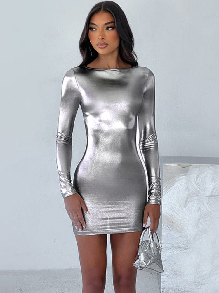 Marilyn Shiny Long Sleeve Skinny Mini Dress