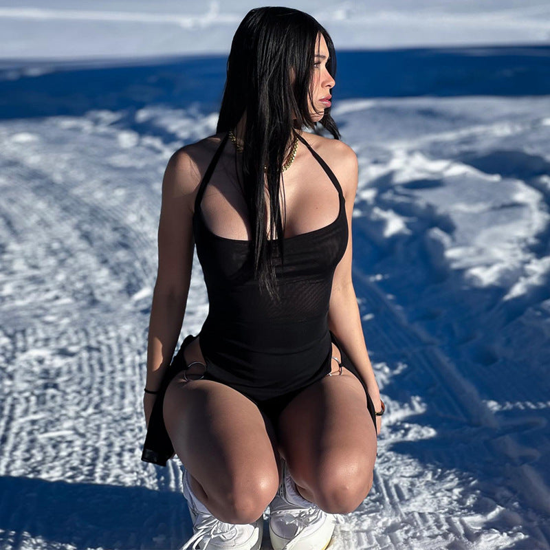 Janet Halter Sexy Mesh Sheer Split Mini Dress