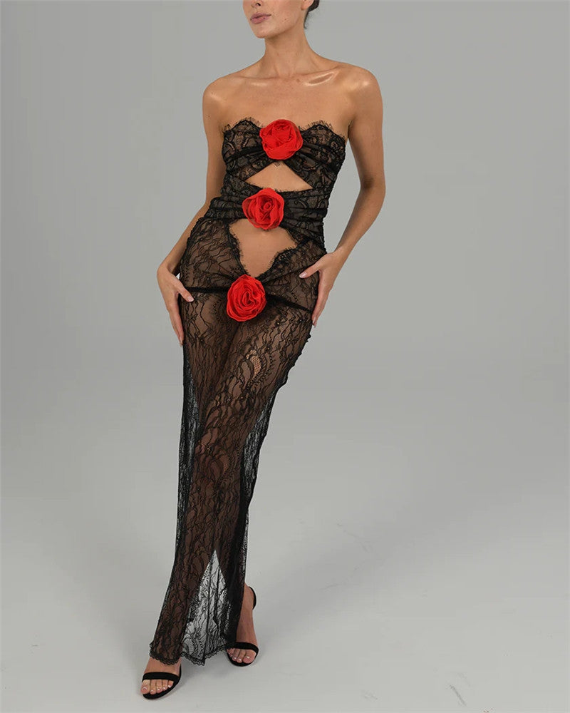 Shannon Hollow Out 3D Flower Maxi Dress