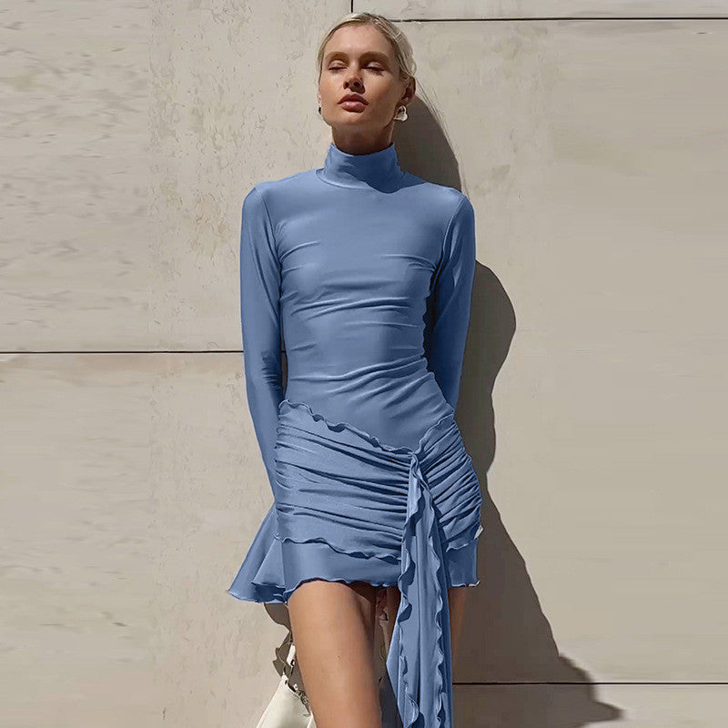 Sue Woman Flare Long Sleeve Draped Sexy Mini Dress