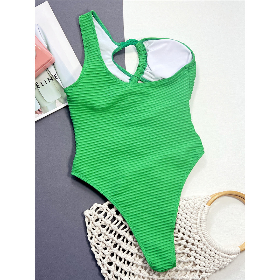 Shannon One Shoulder Cut Out Wrinkled Monokini