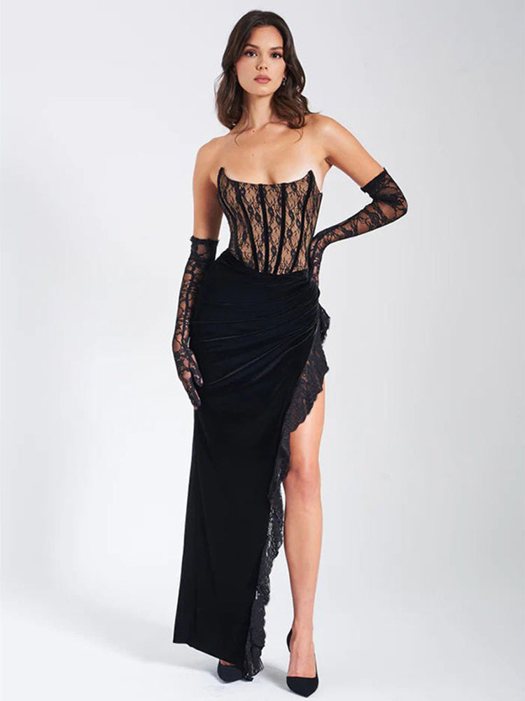 Kelly Lace Strapless Maxi Dress