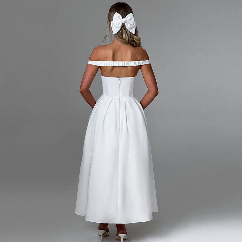 Audrey Off-shoulder Backless Pleated Maxi Dress
