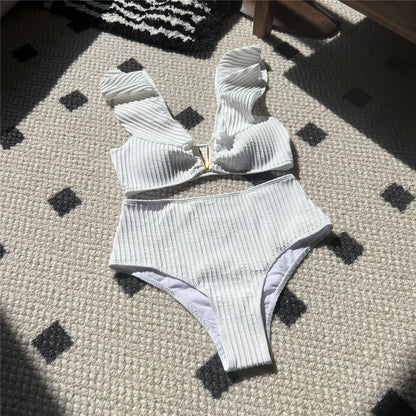 Carrie Ruffled V Shaped Ribbed High Waist Bikini