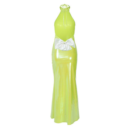 Susan Halter Backless Bow Sexy Maxi Dress