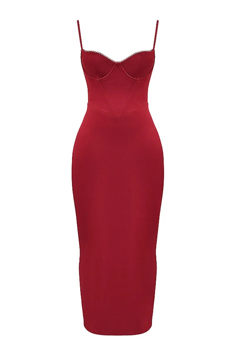 Joanna Satin Spaghetti Strap Backless Bodycon Maxi Dress