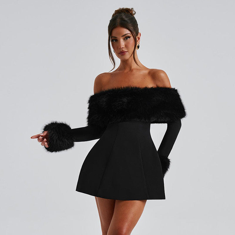 Katie Feather Strapless Long Sleeve Sexy Mini Dress