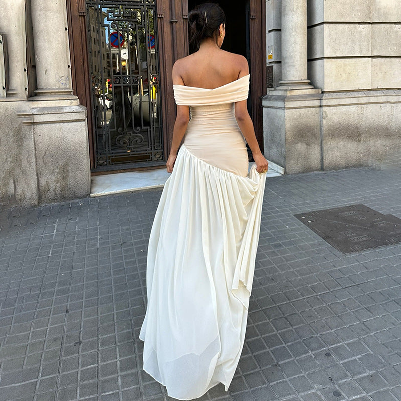 Doris Contrast Color Backless Slim Long Dress